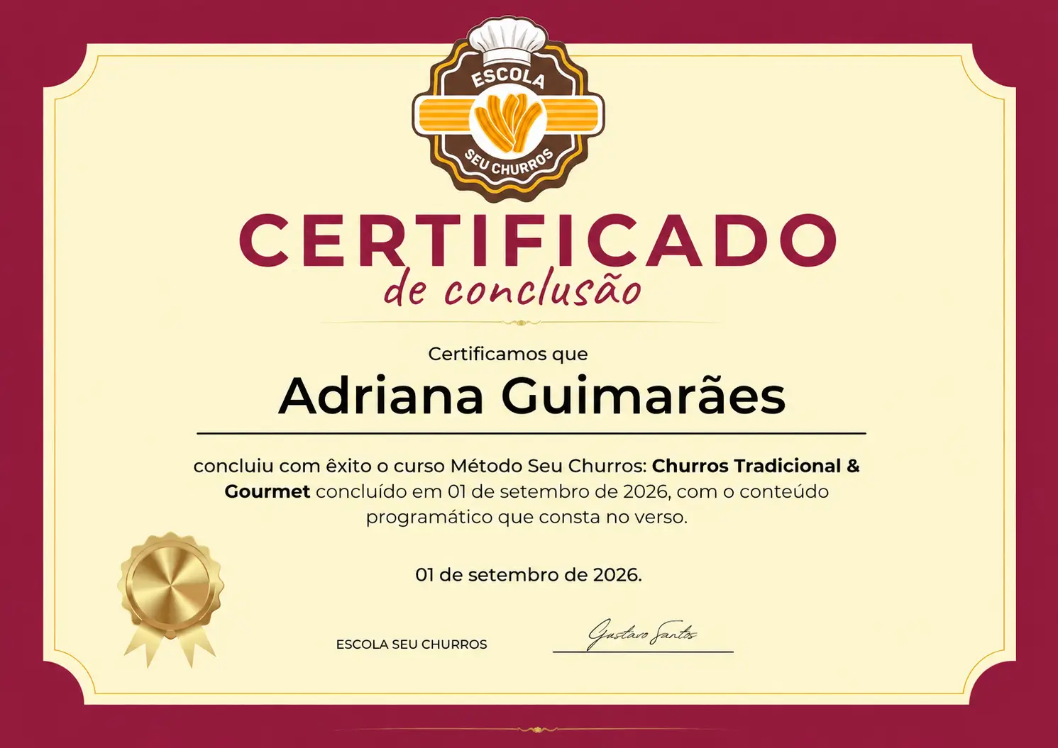 Certificado de Conclusão da Escola Seu Churros
